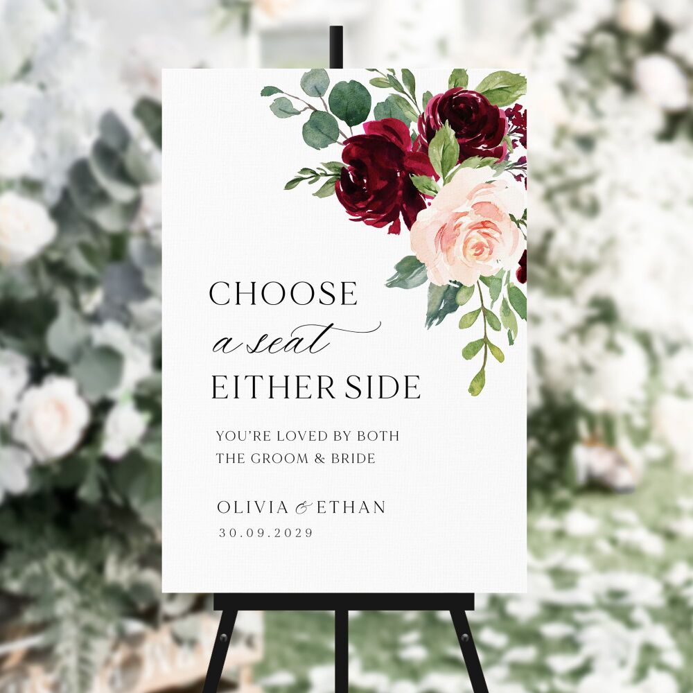 Blush & Burgundy Florals Choose a Seat Sign