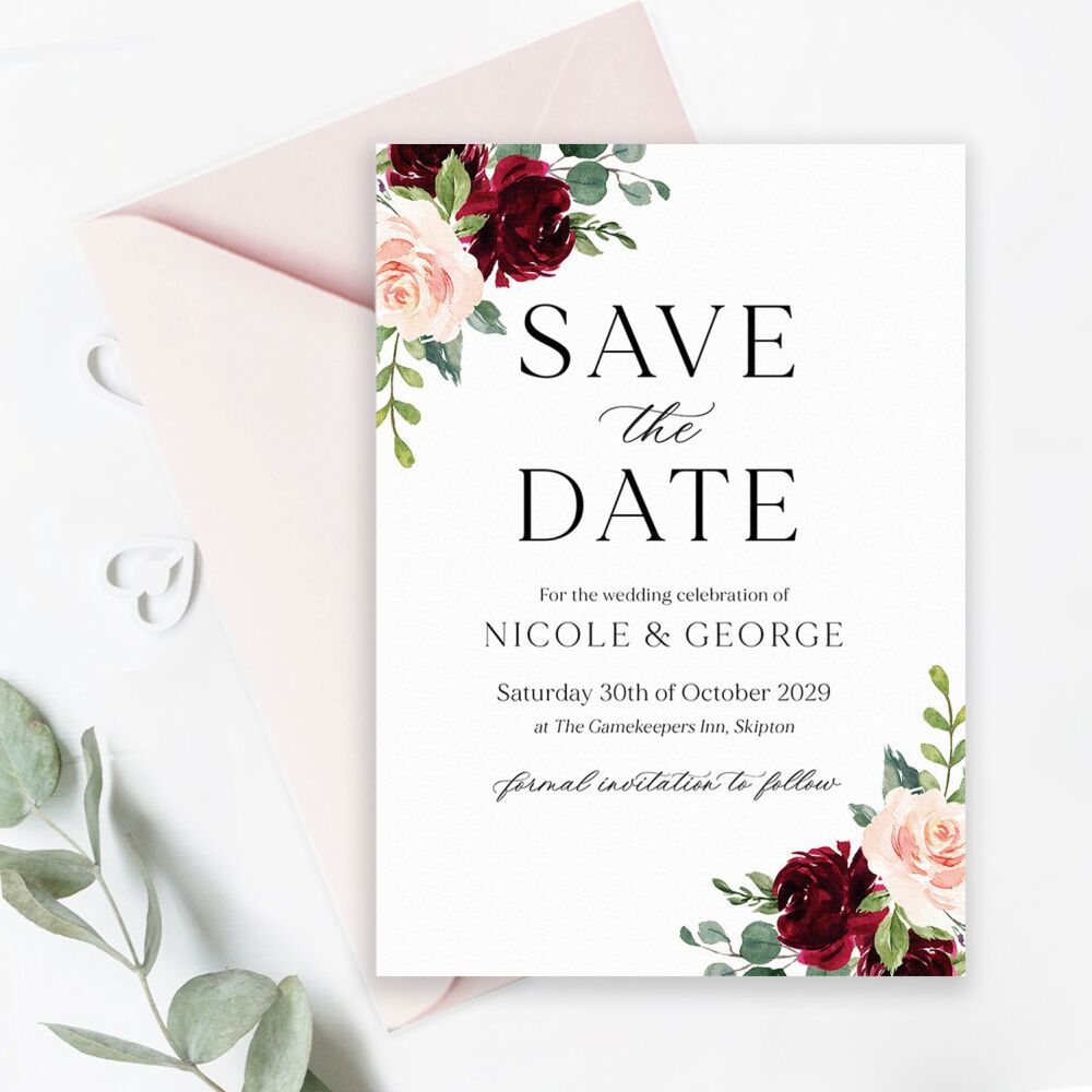 Blush & Burgundy Florals Save the Date