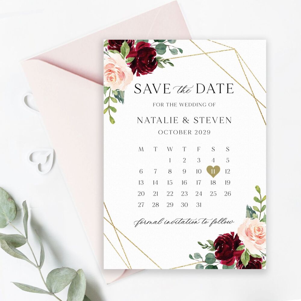 Blush, Burgundy & Gold Save the Date