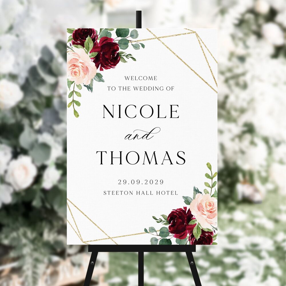 Blush, Burgundy & Gold Welcome Sign