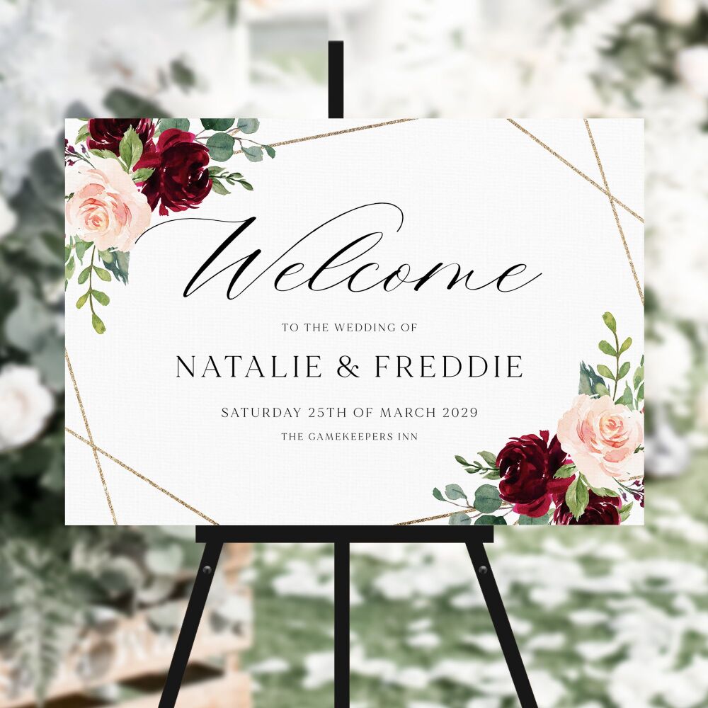 Blush, Burgundy & Gold Welcome Sign