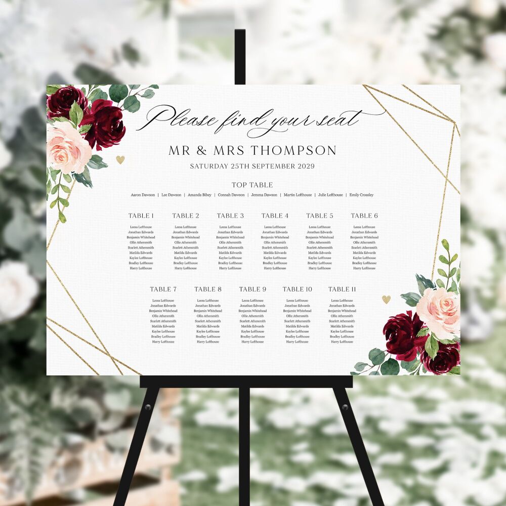 Blush, Burgundy & Gold Table Plan