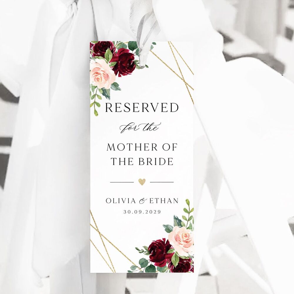 Blush, Burgundy & Gold Reserved Seat Tag