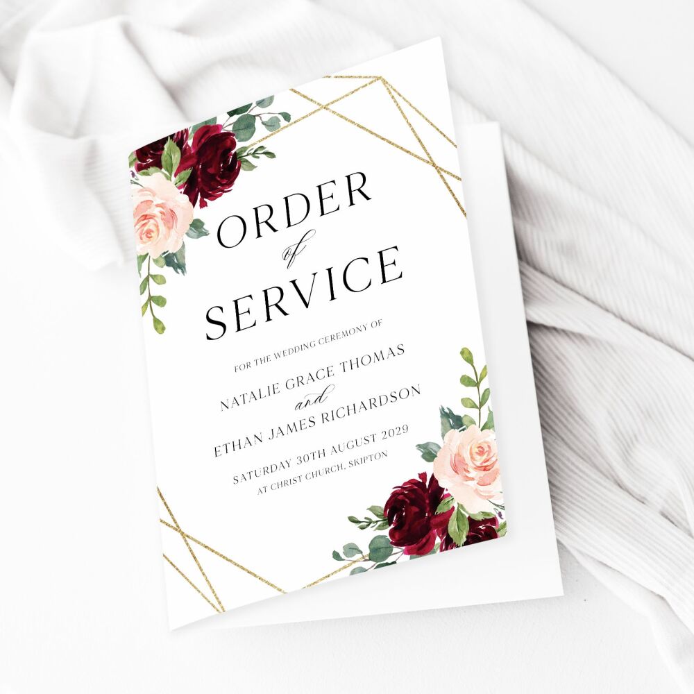 Blush, Burgundy & Gold Order of Service Booklet