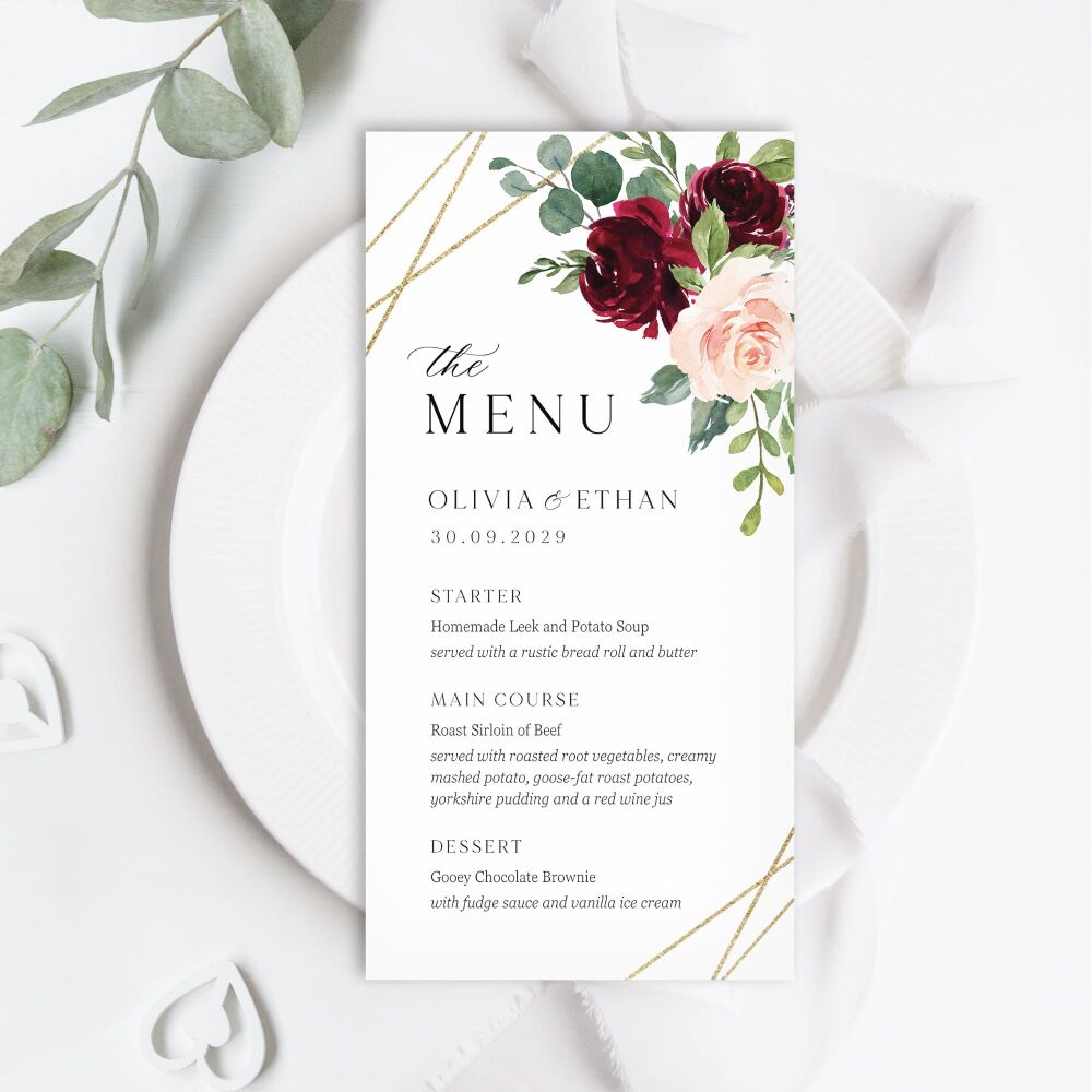 Blush, Burgundy & Gold Menu