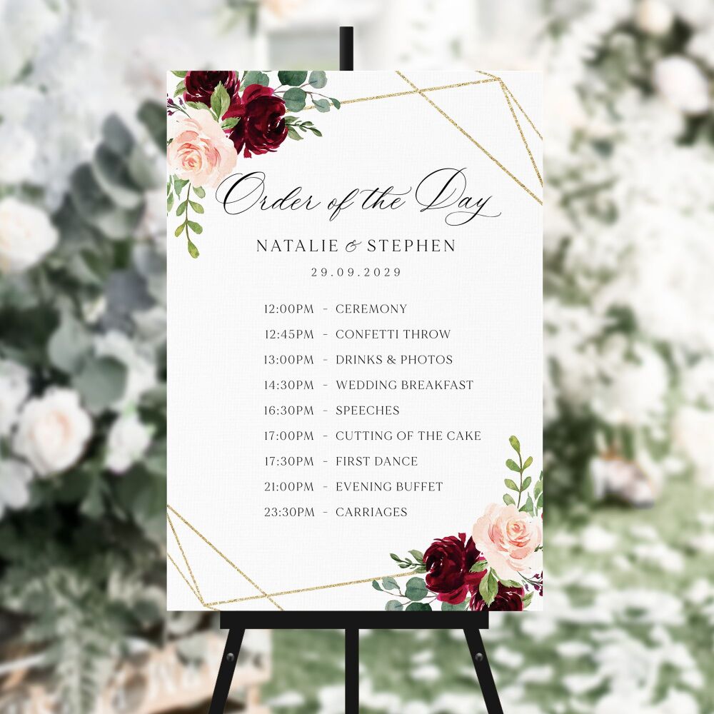 Blush, Burgundy & Gold Order of the Day Sign