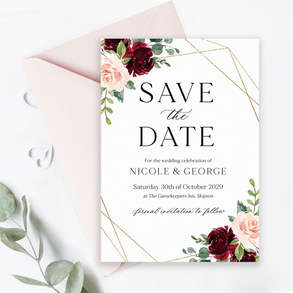 Blush, Burgundy & Gold Save the Date