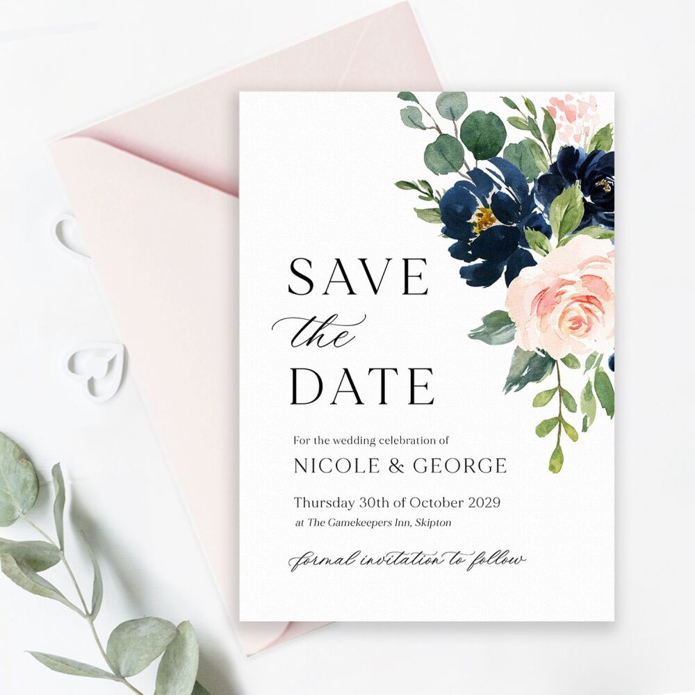Blush & Navy Florals Save the Date