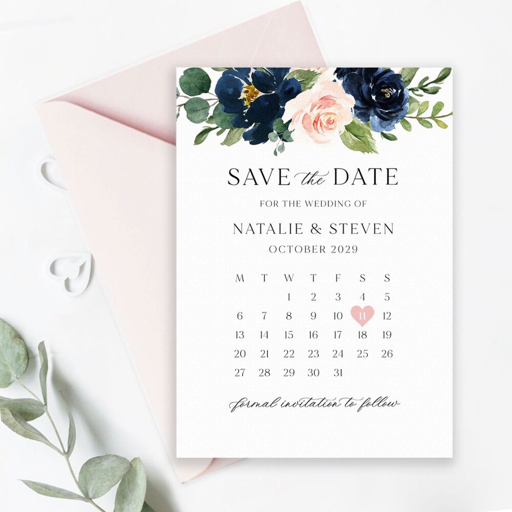 Blush & Navy Florals Save the Date