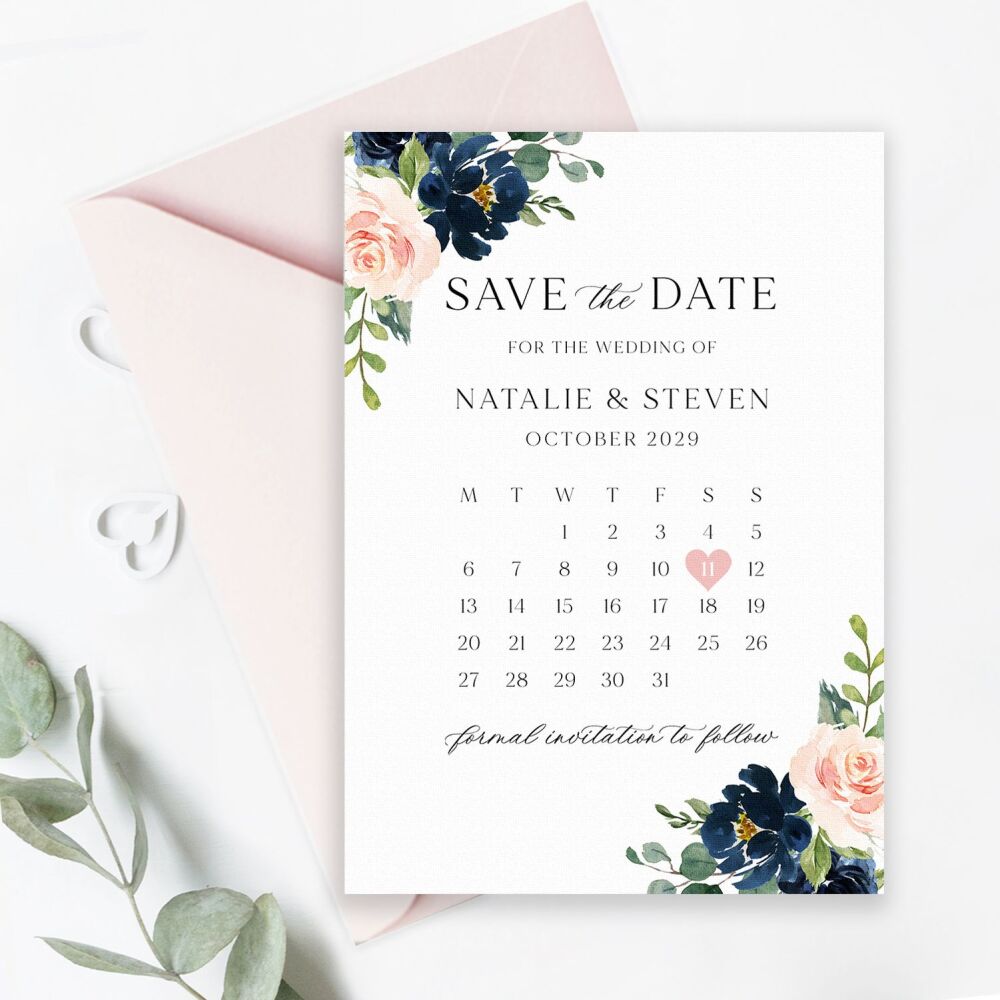 Blush & Navy Florals Save the Date