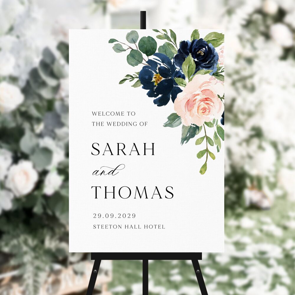 Blush & Navy Florals Welcome Sign