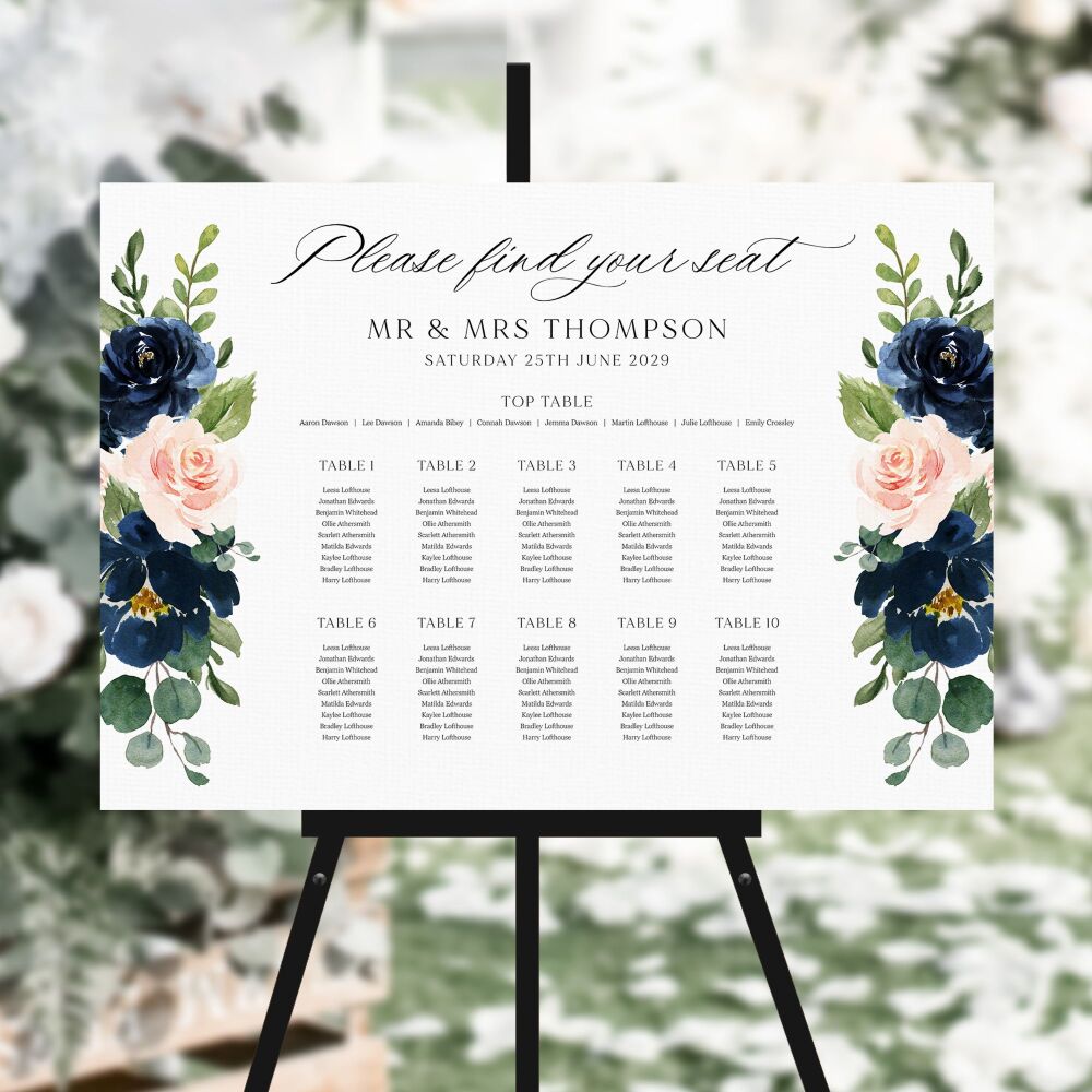 Blush & Navy Florals Table Plan