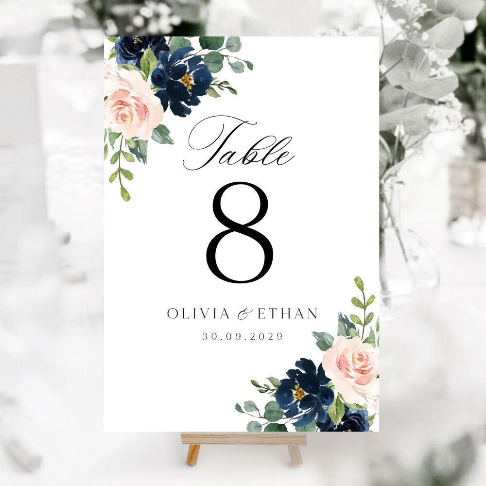 Blush & Navy Florals Table Numbers