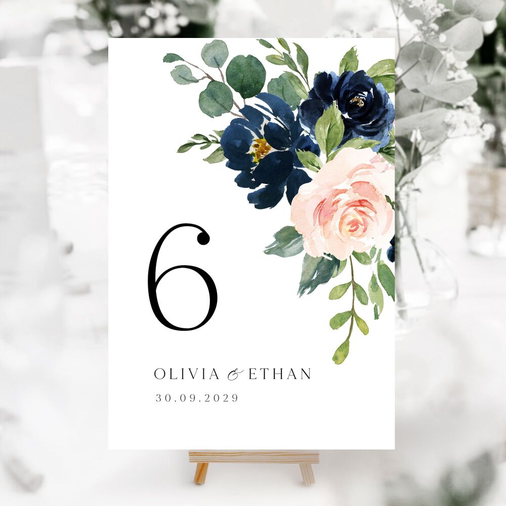 Blush & Navy Florals Table Numbers