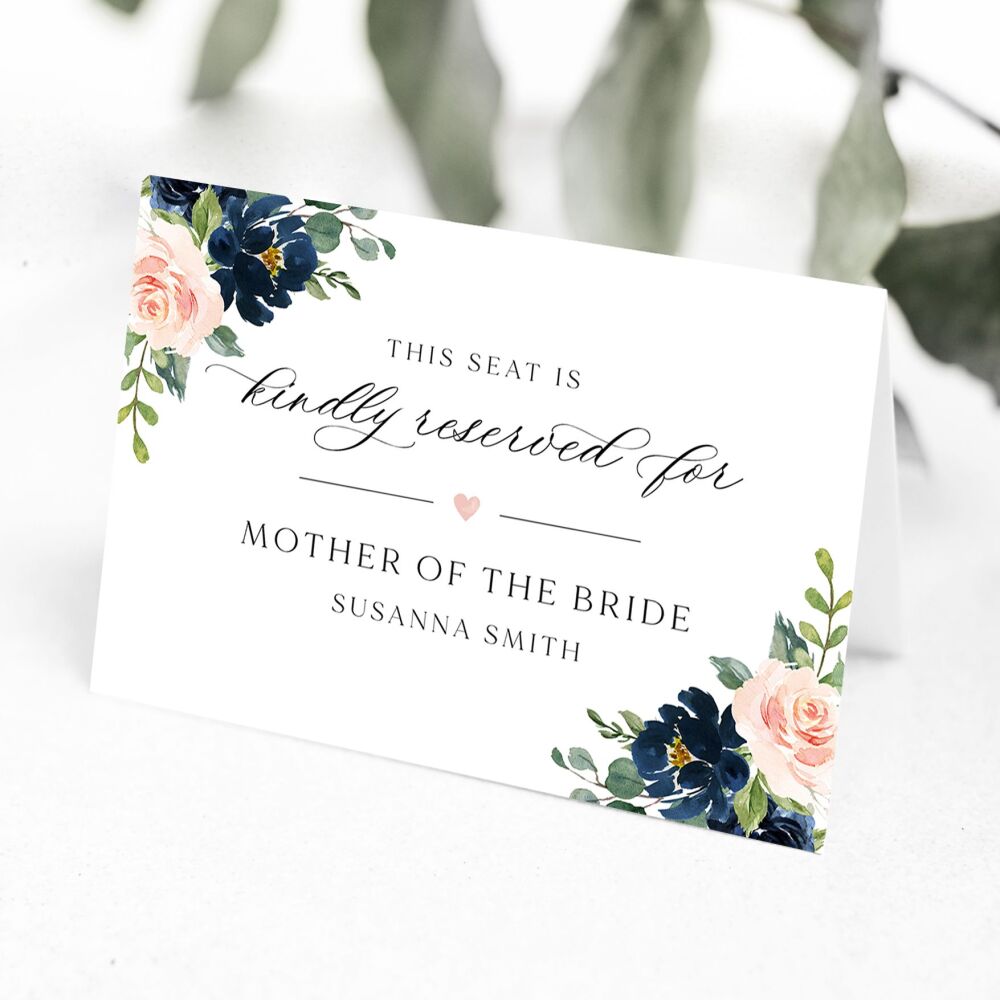 Blush & Navy Florals Reserved Seat Card