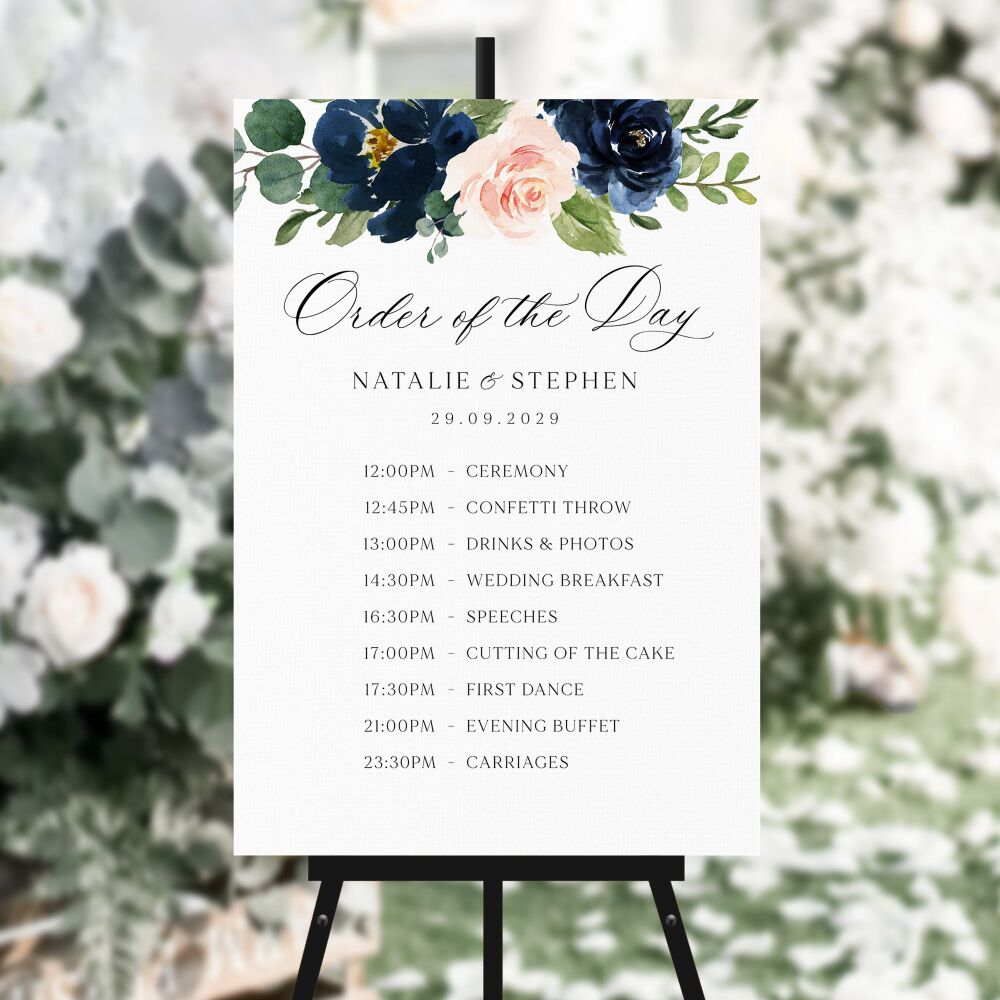 Blush & Navy Florals Order of the Day Sign
