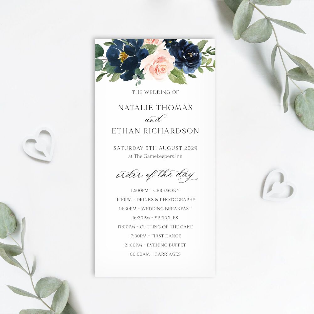 Blush & Navy Florals Order of the Day Card