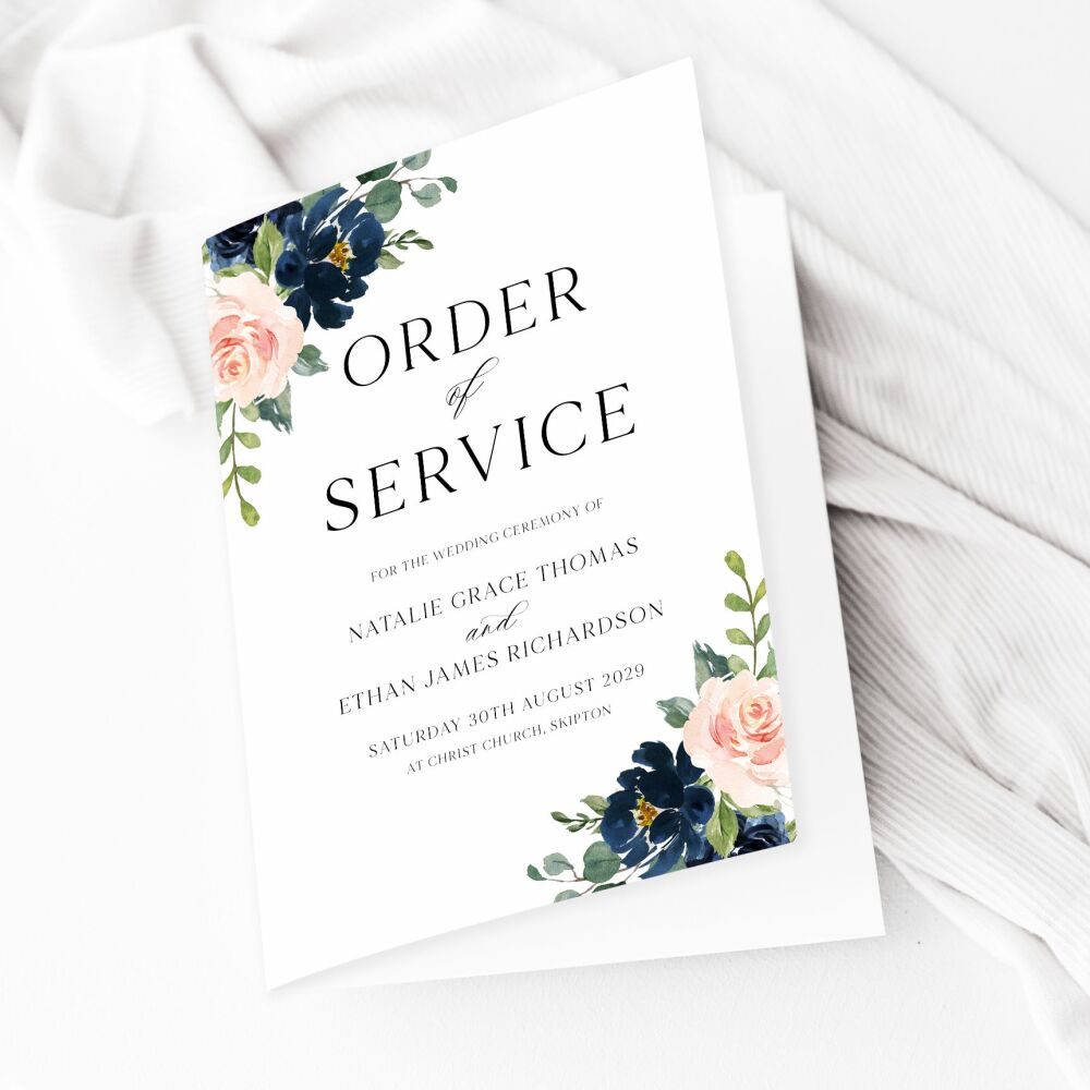 Blush & Navy Florals Order of Service Booklet