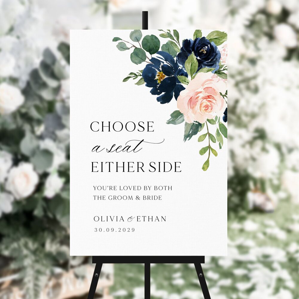 Blush & Navy Florals Choose a Seat Sign