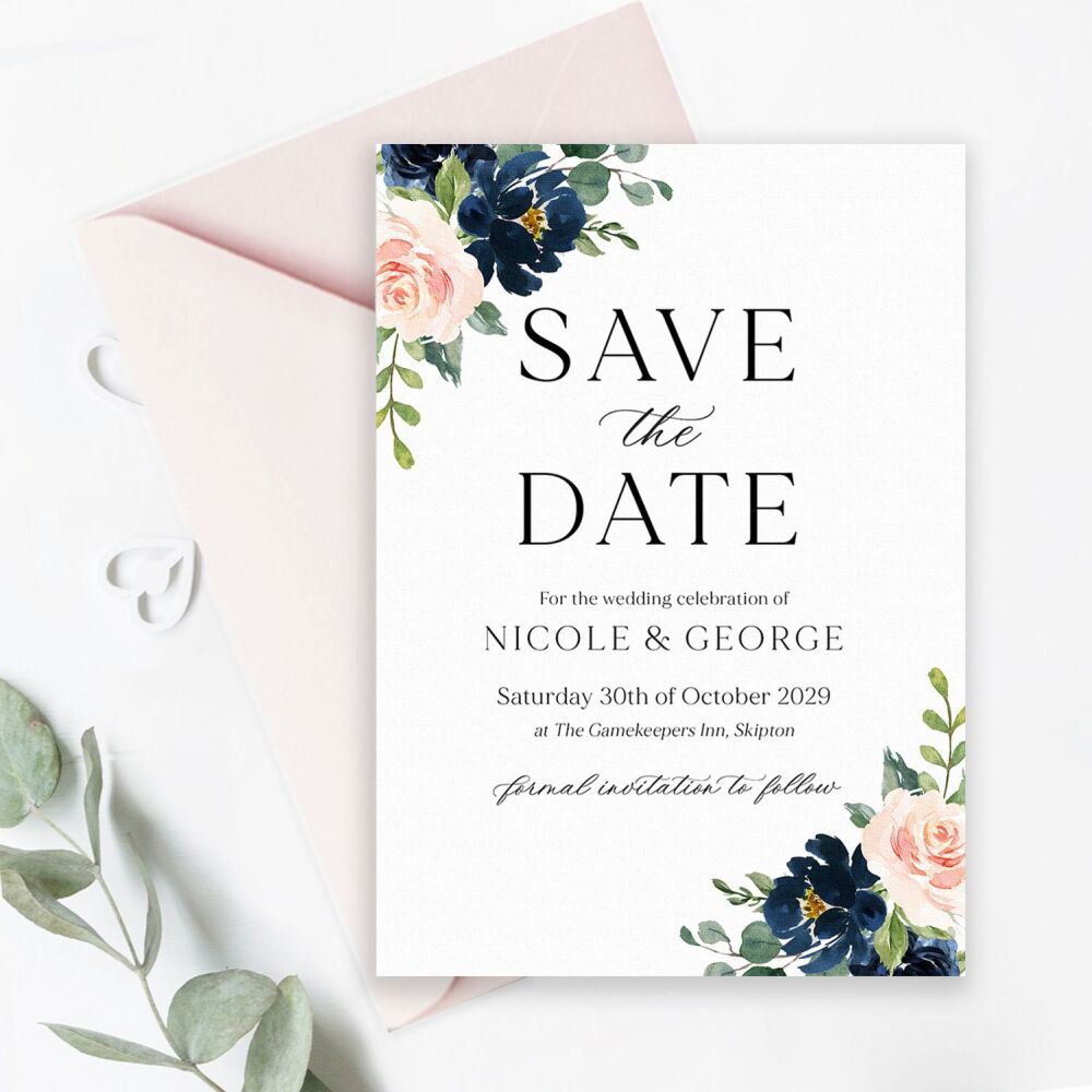 Blush & Navy Florals Save the Date