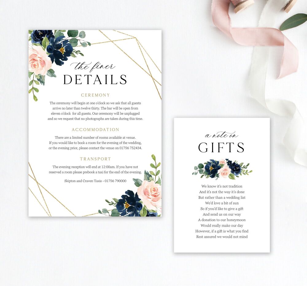 Blush, Navy & Gold Wedding Invitation Sample