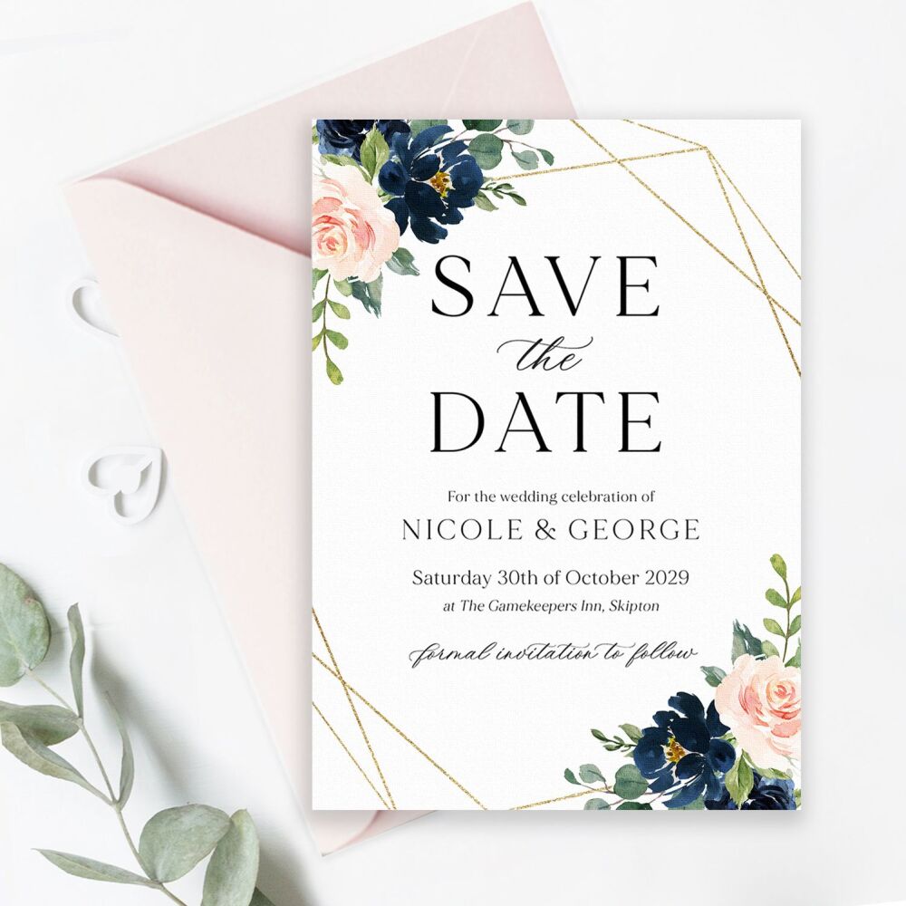 Blush, Navy & Gold Save the Date
