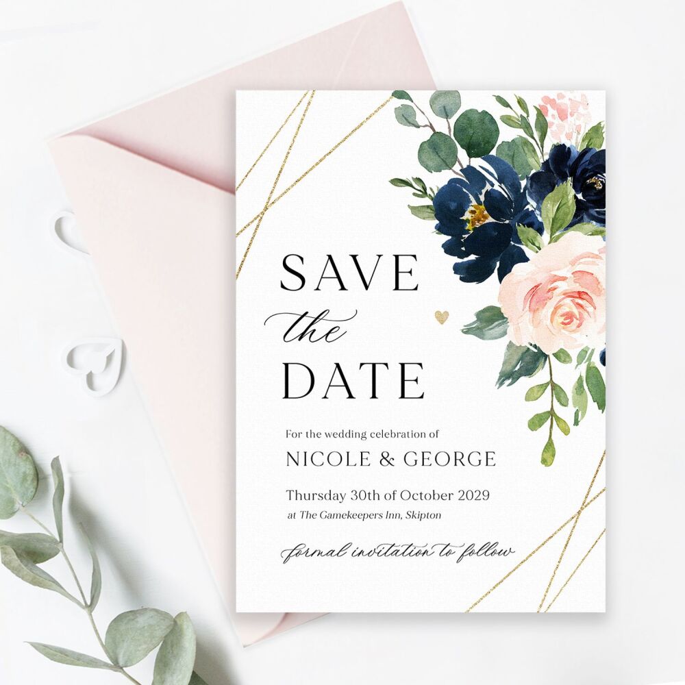 Blush, Navy & Gold Save the Date