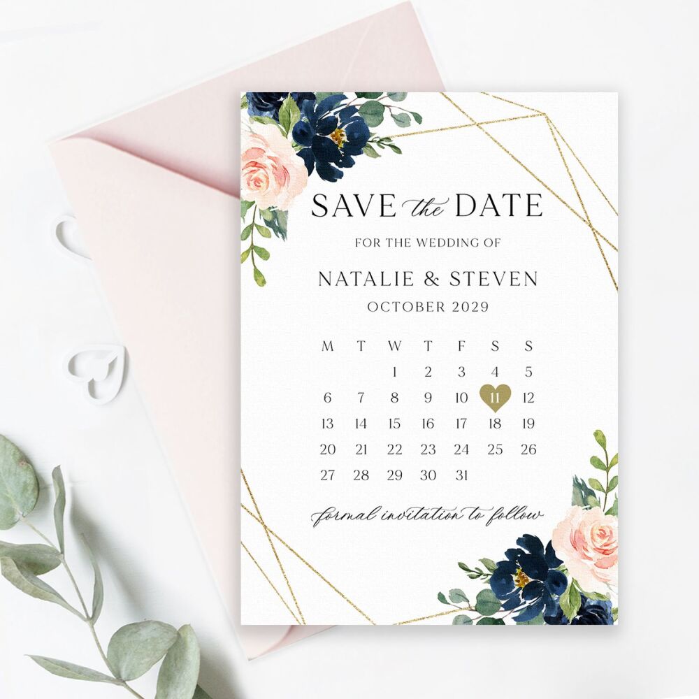 Blush, Navy & Gold Save the Date