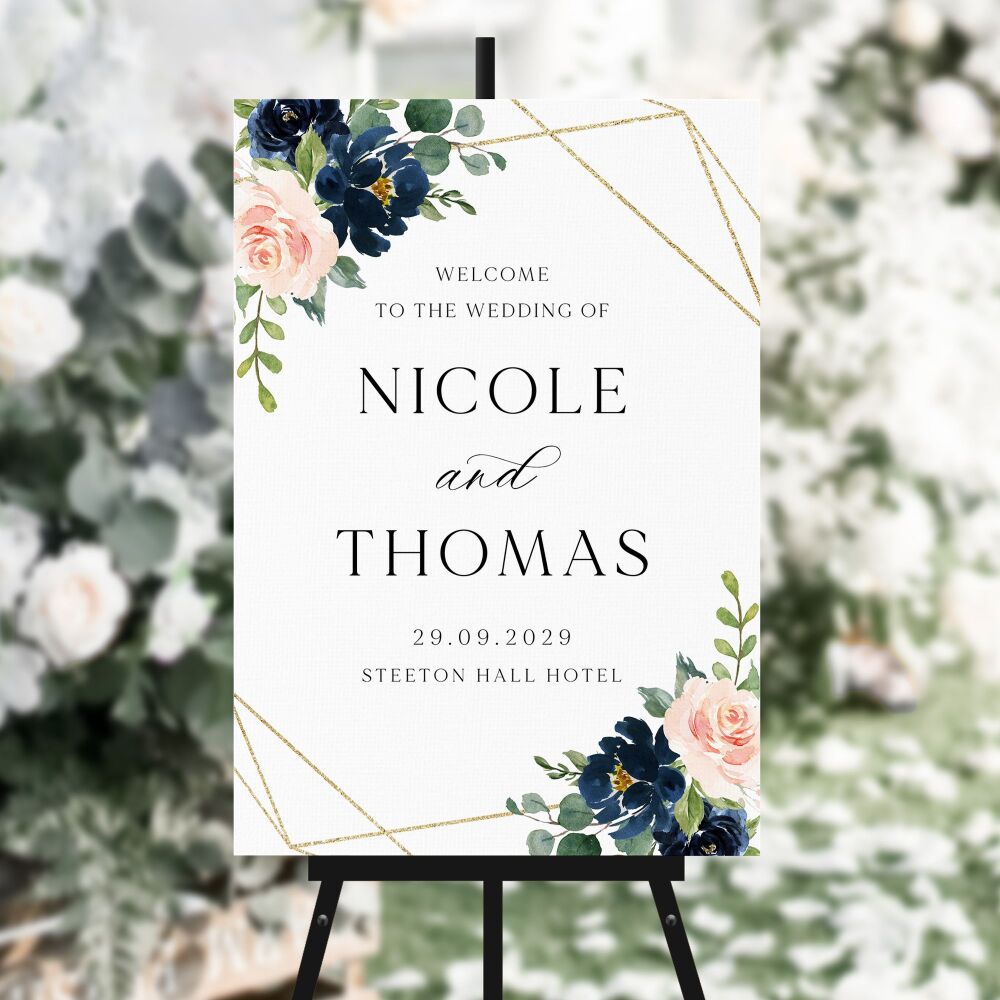 Blush, Navy & Gold Welcome Sign