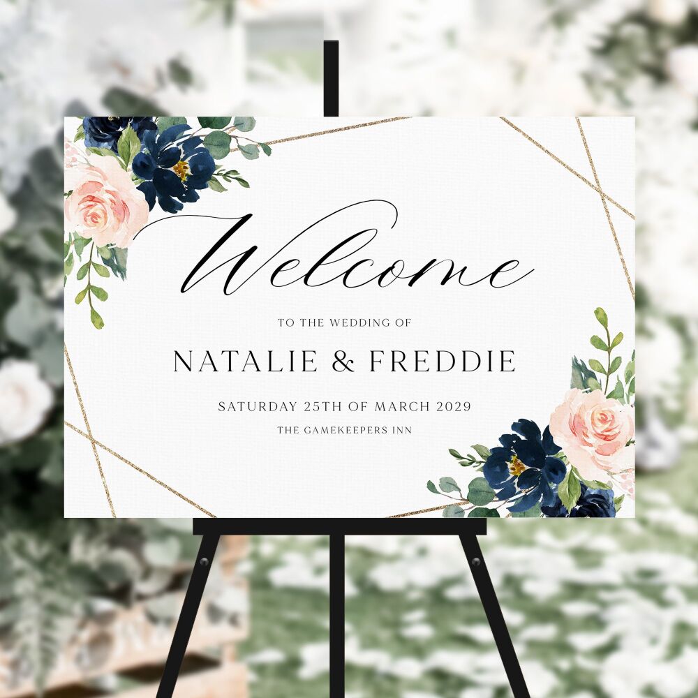 Blush, Navy & Gold Welcome Sign