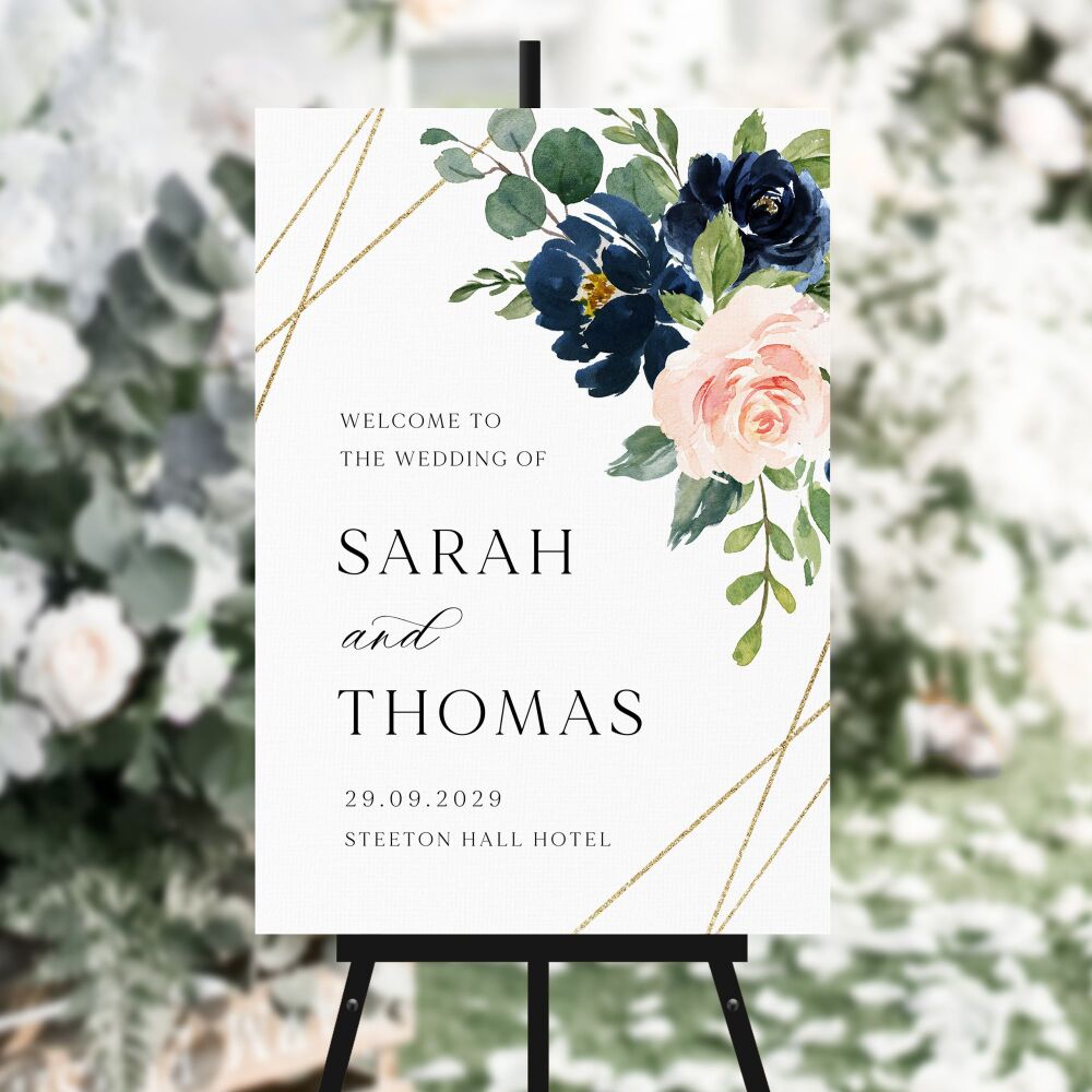 Blush, Navy & Gold Welcome Sign