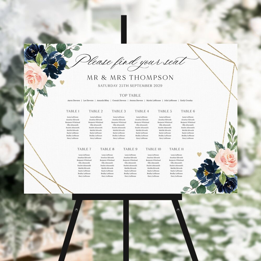 Blush, Navy & Gold Table Plan