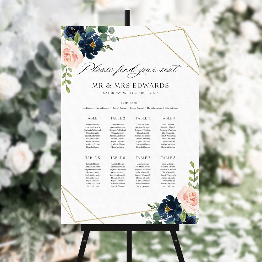 Blush, Navy & Gold Table Plan