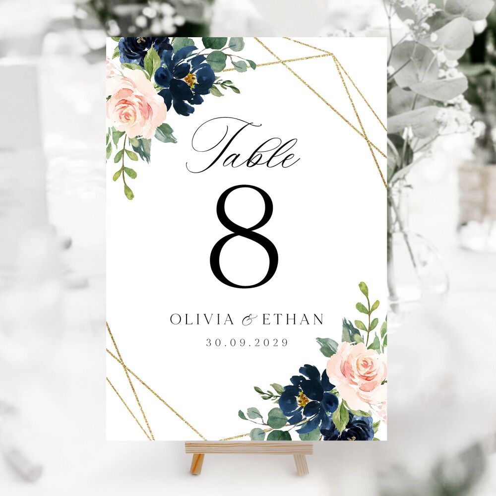 Blush, Navy & Gold Table Numbers