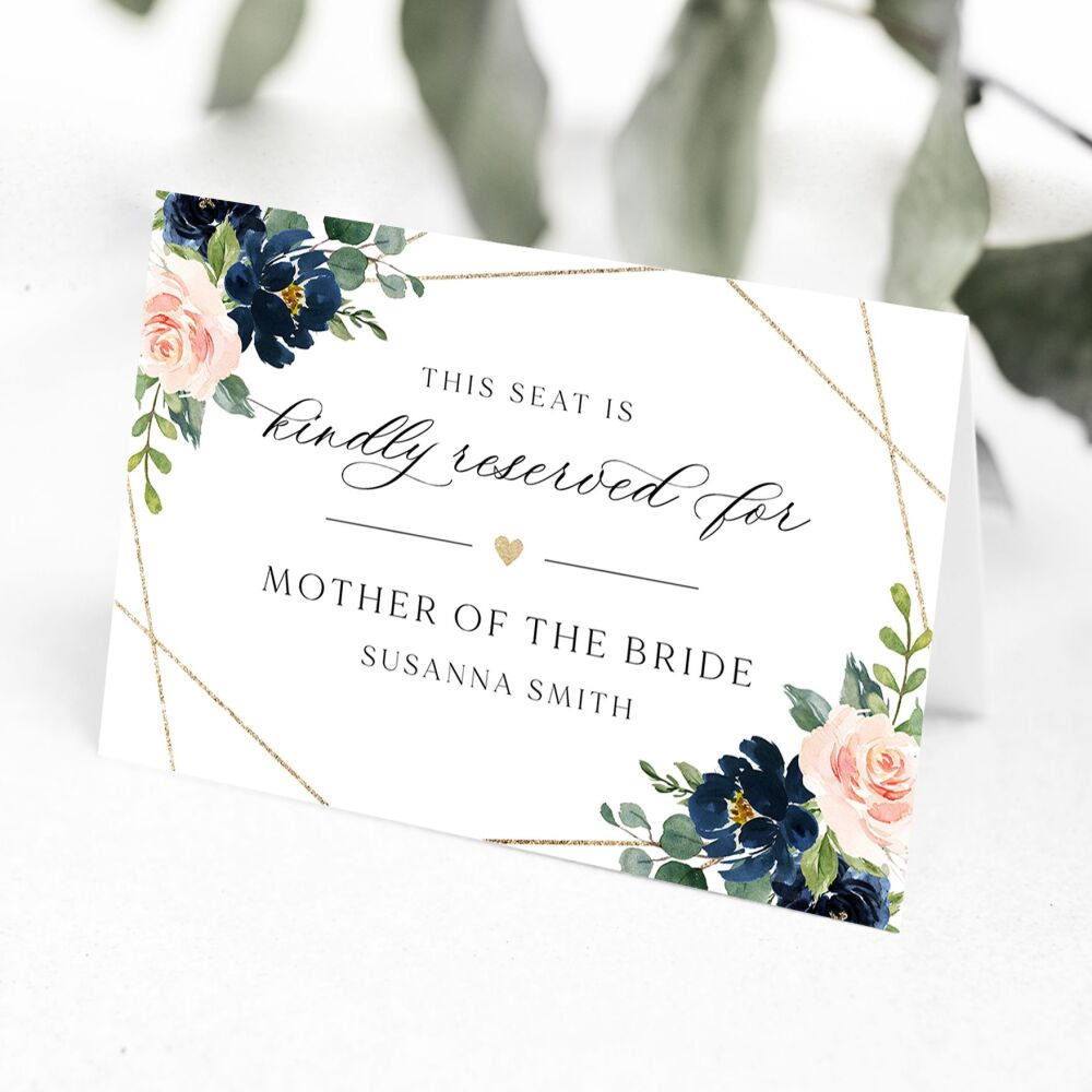 Blush, Navy & Gold Reserved Seat Card