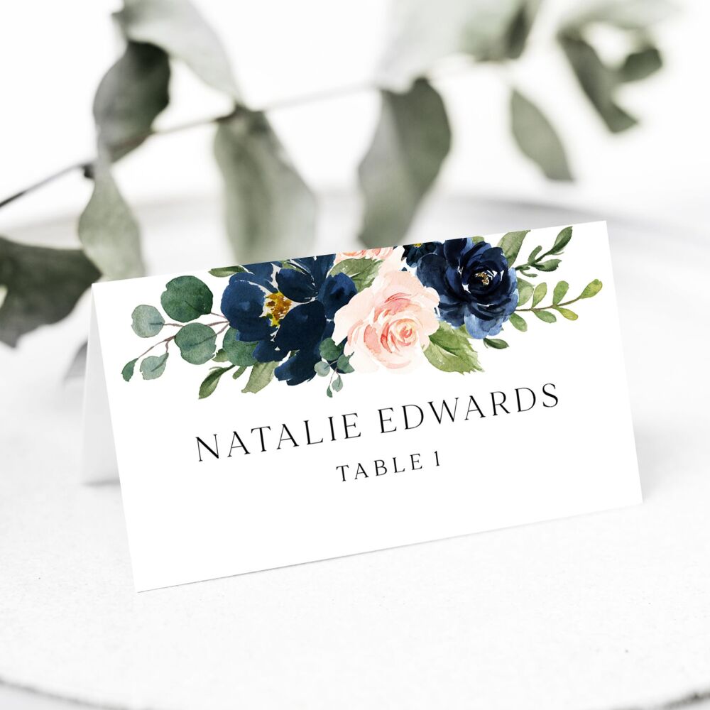 Blush, Navy & Gold Place Name Card