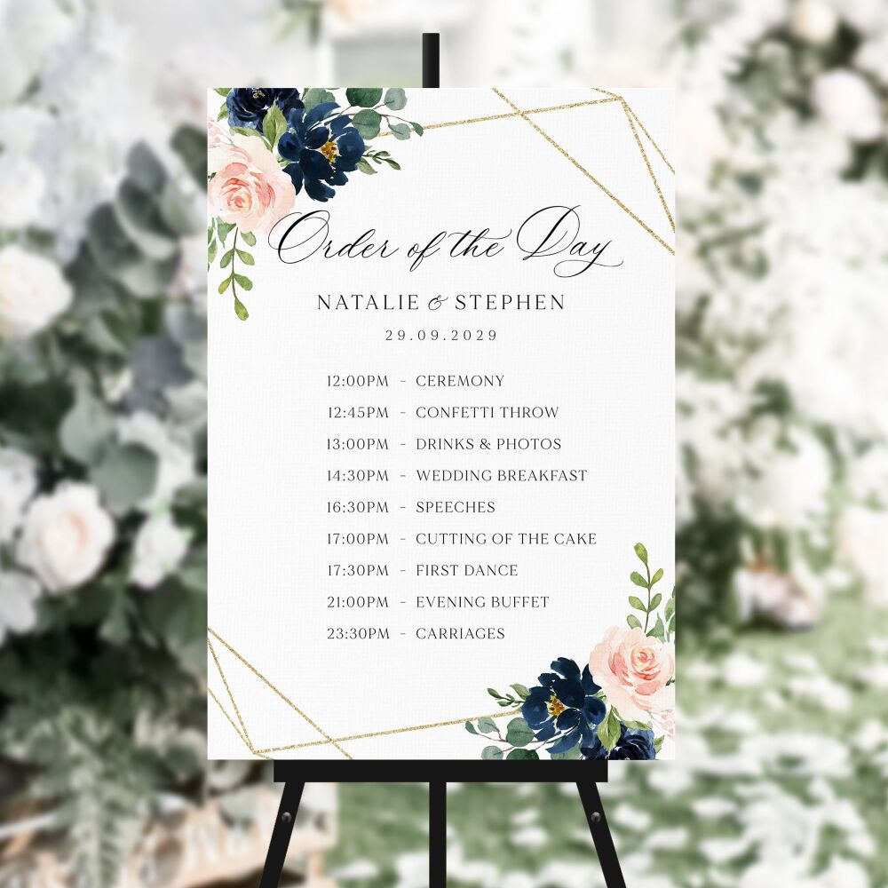 Blush, Navy & Gold Order of the Day Sign