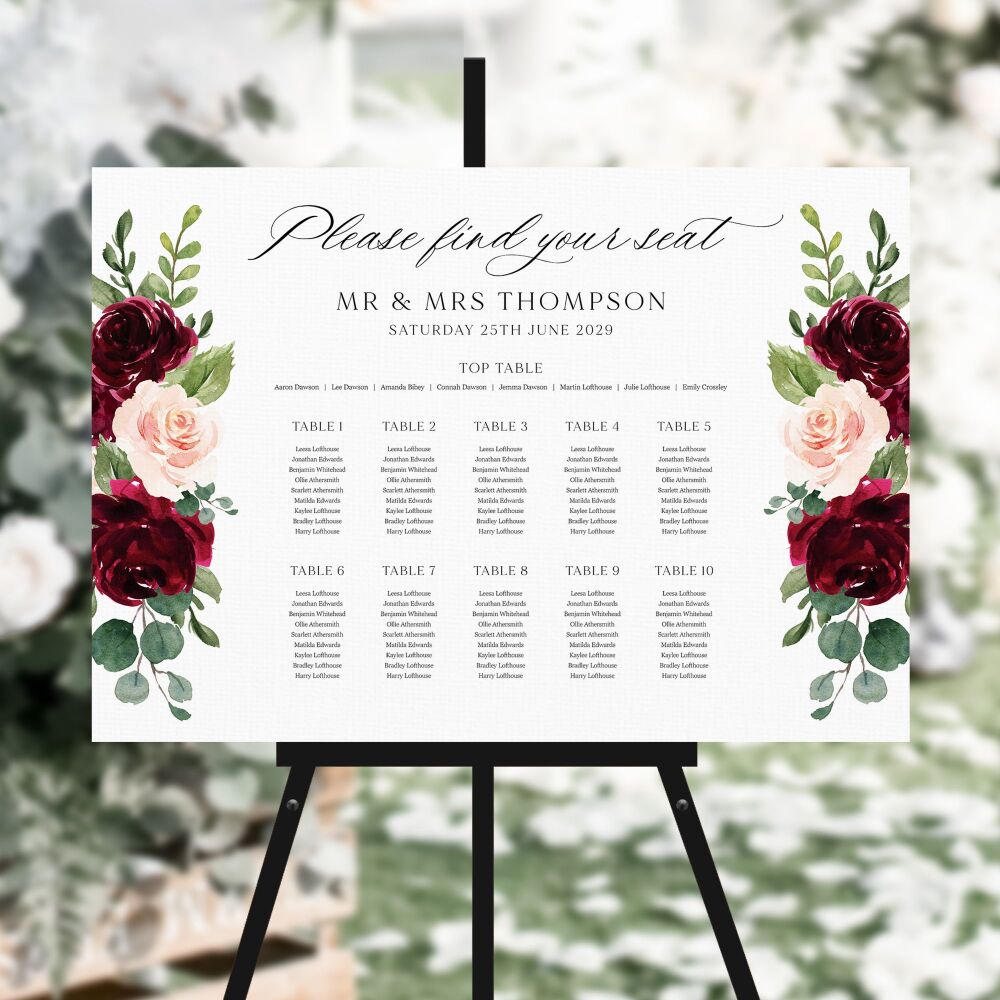 Blush & Burgundy Florals Table Plan