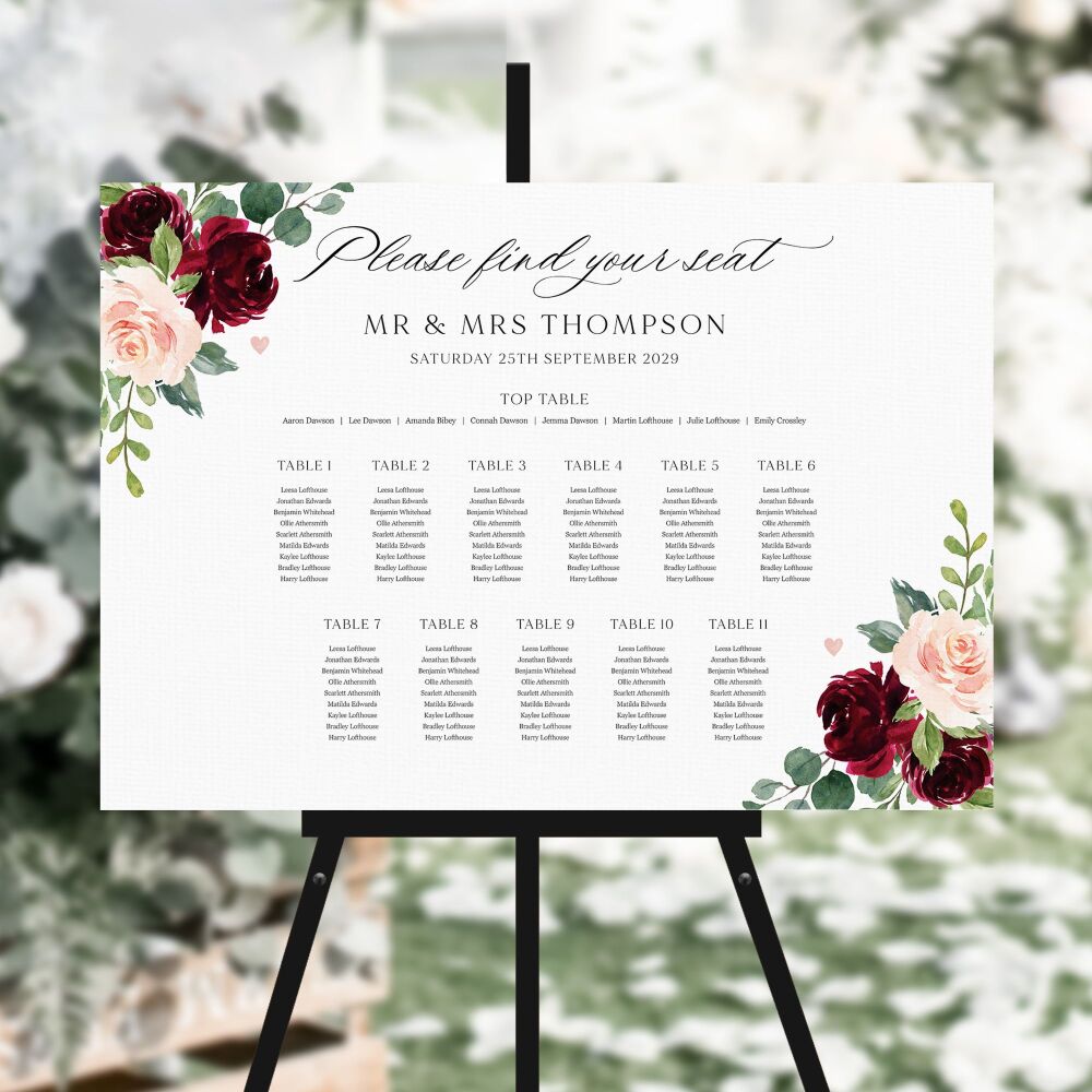 Blush & Burgundy Florals Table Plan