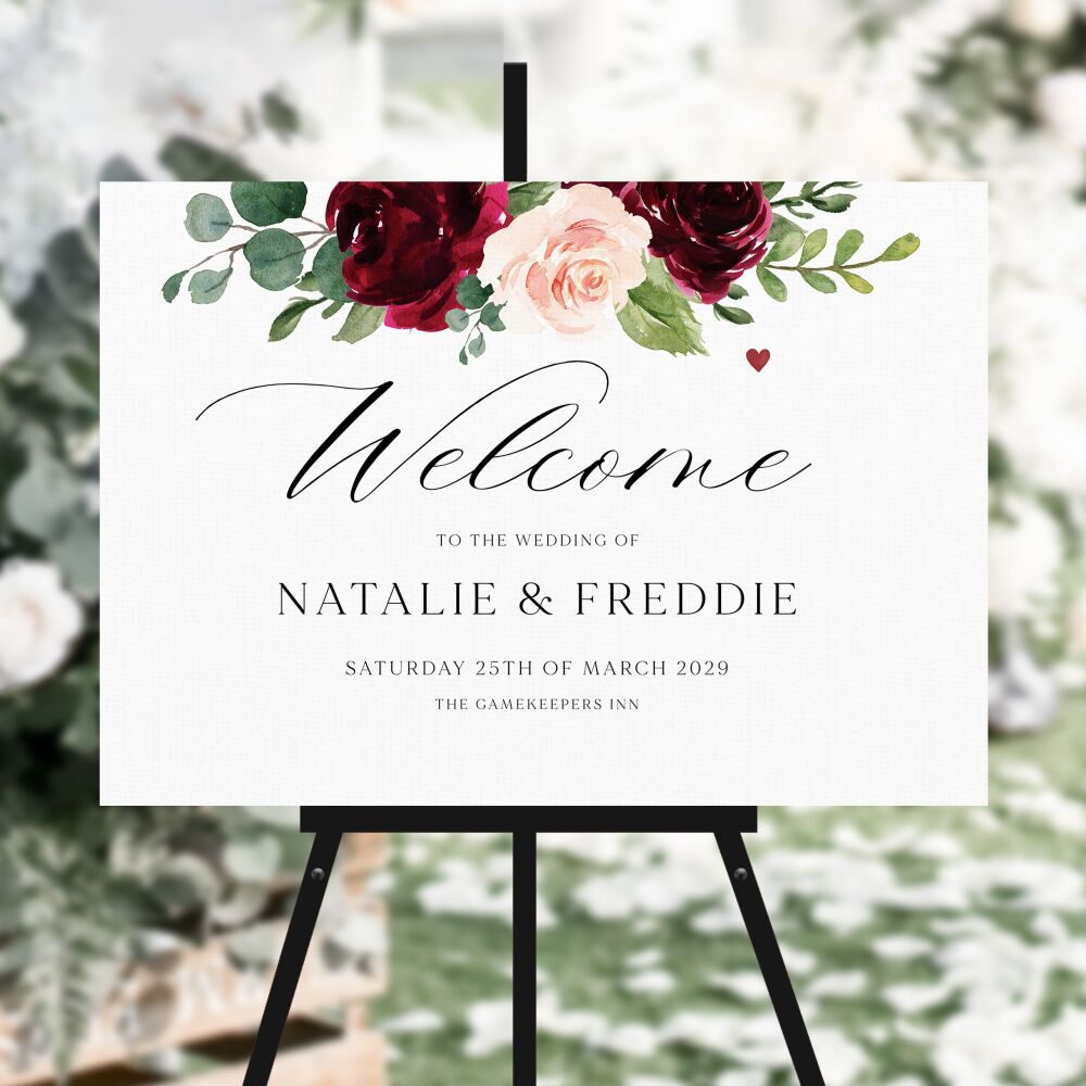 Blush & Burgundy Florals Welcome Sign