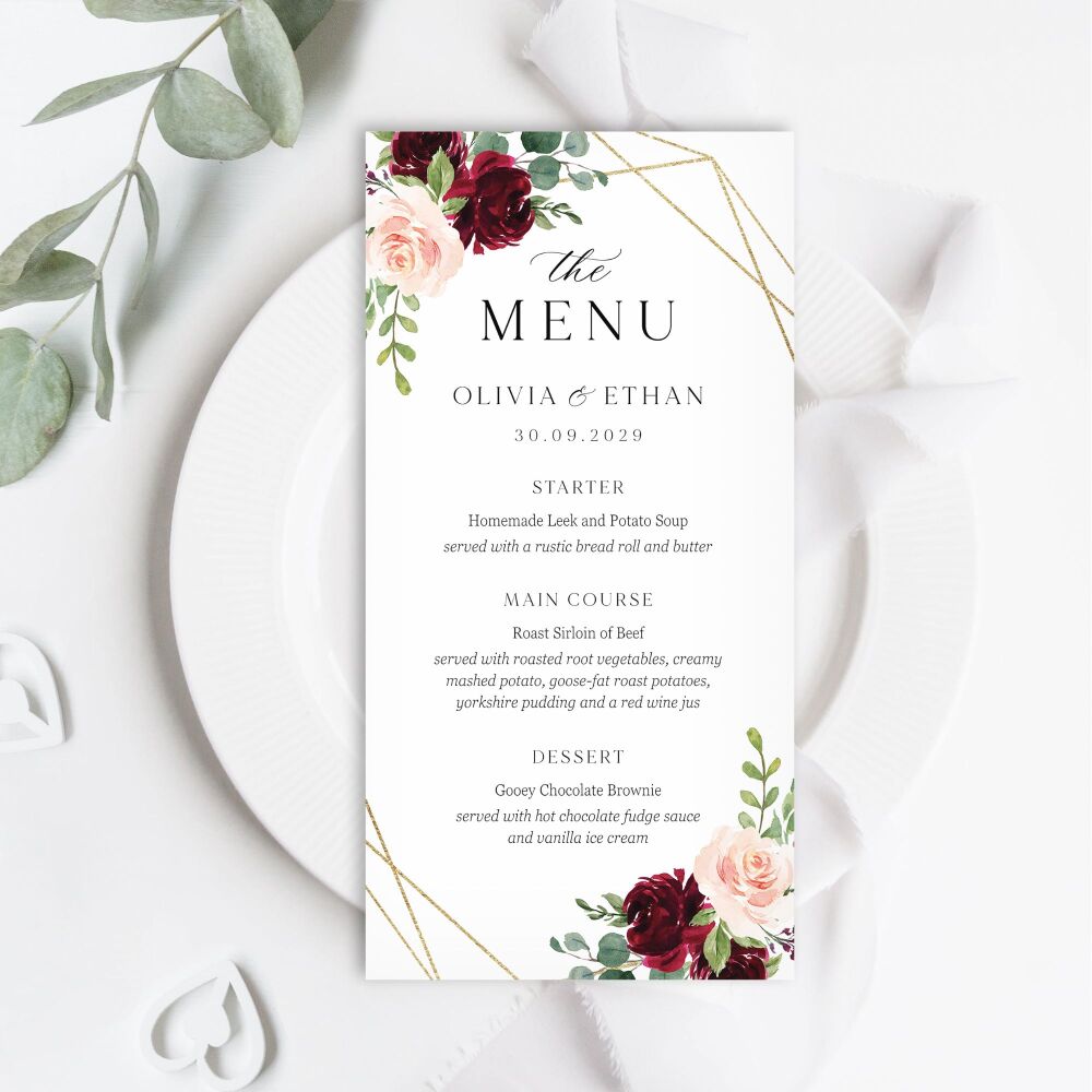 Blush, Burgundy & Gold Menu