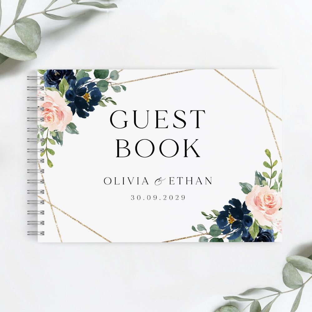 Blush, Navy & Gold Guest Book