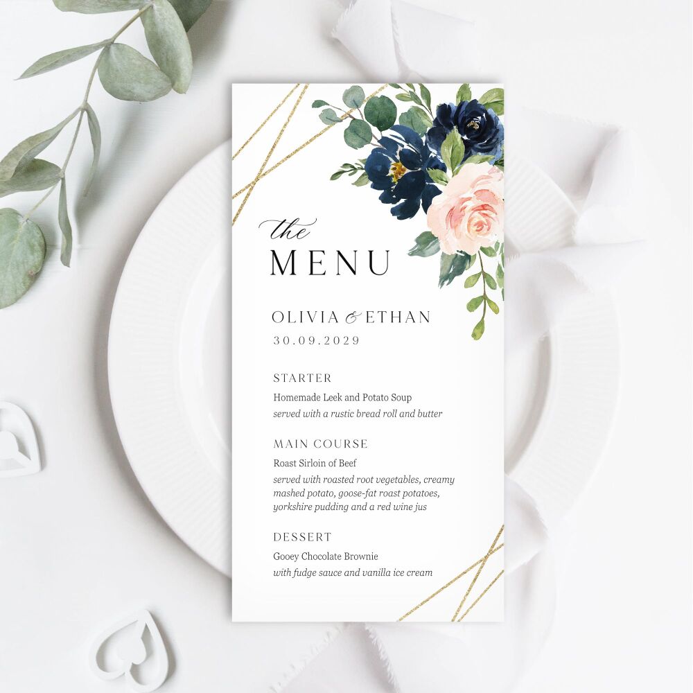 Blush, Navy & Gold Menu