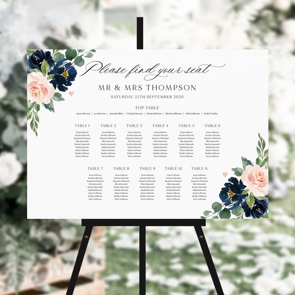 Blush & Navy Florals Table Plan