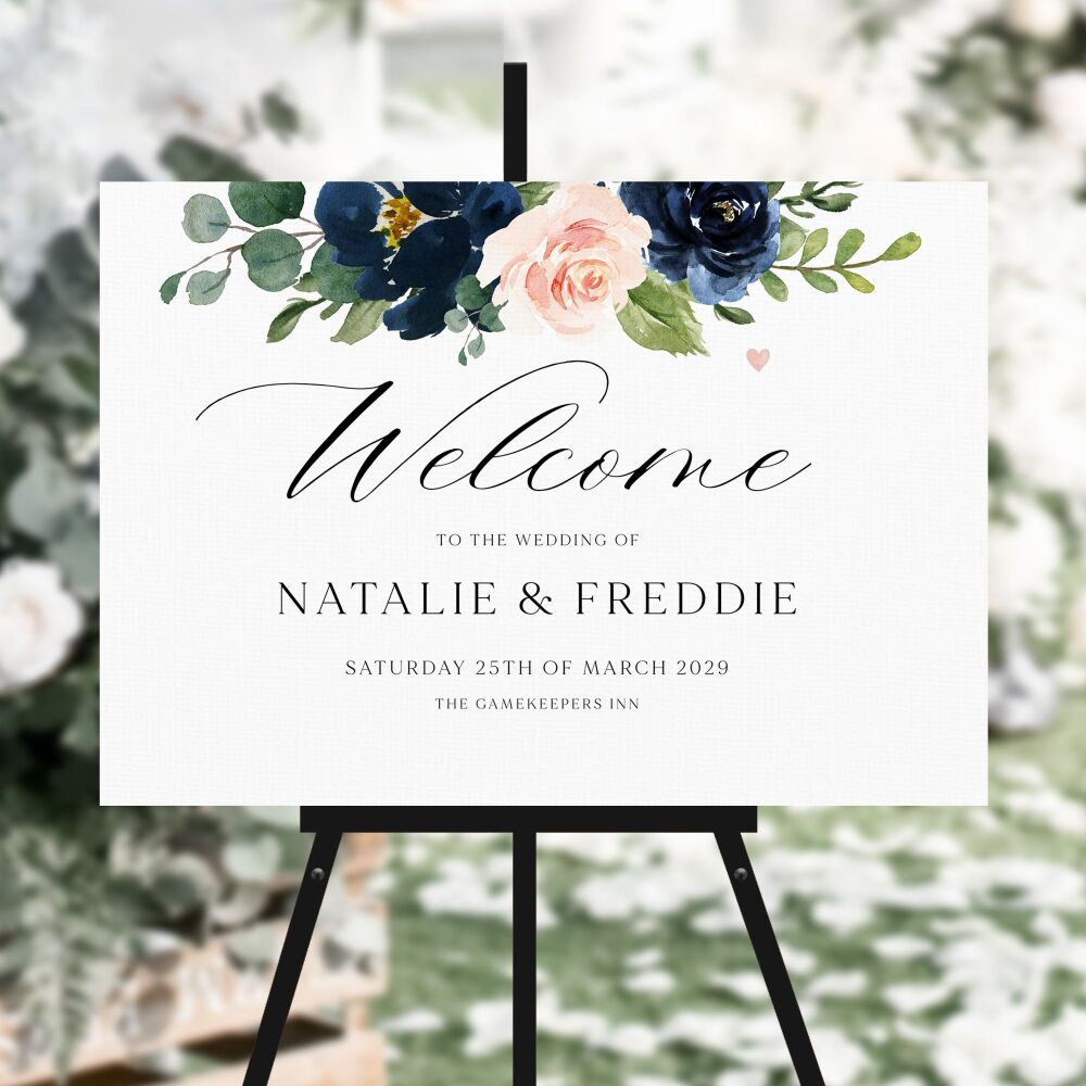 Blush & Navy Florals Welcome Sign