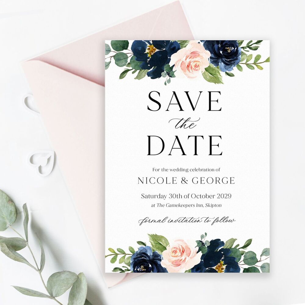 Blush & Navy Florals Save the Date
