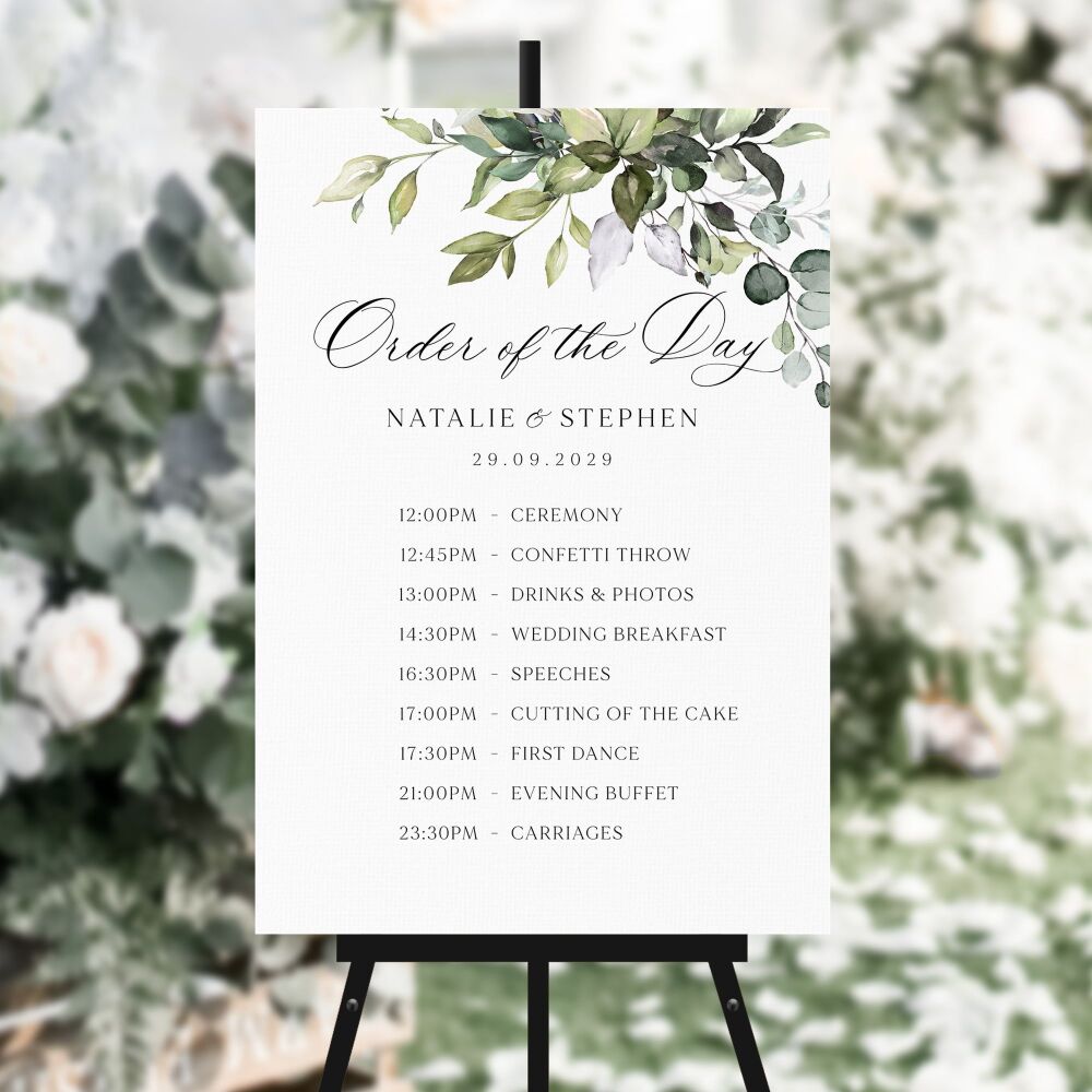 Eucalyptus Bouquet Order of the Day Sign