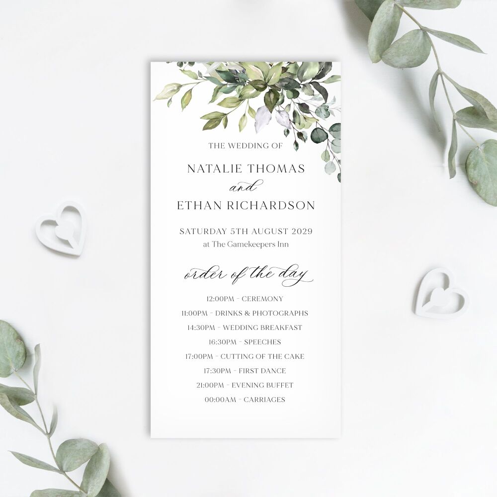 Eucalyptus Bouquet Order of the Day Card