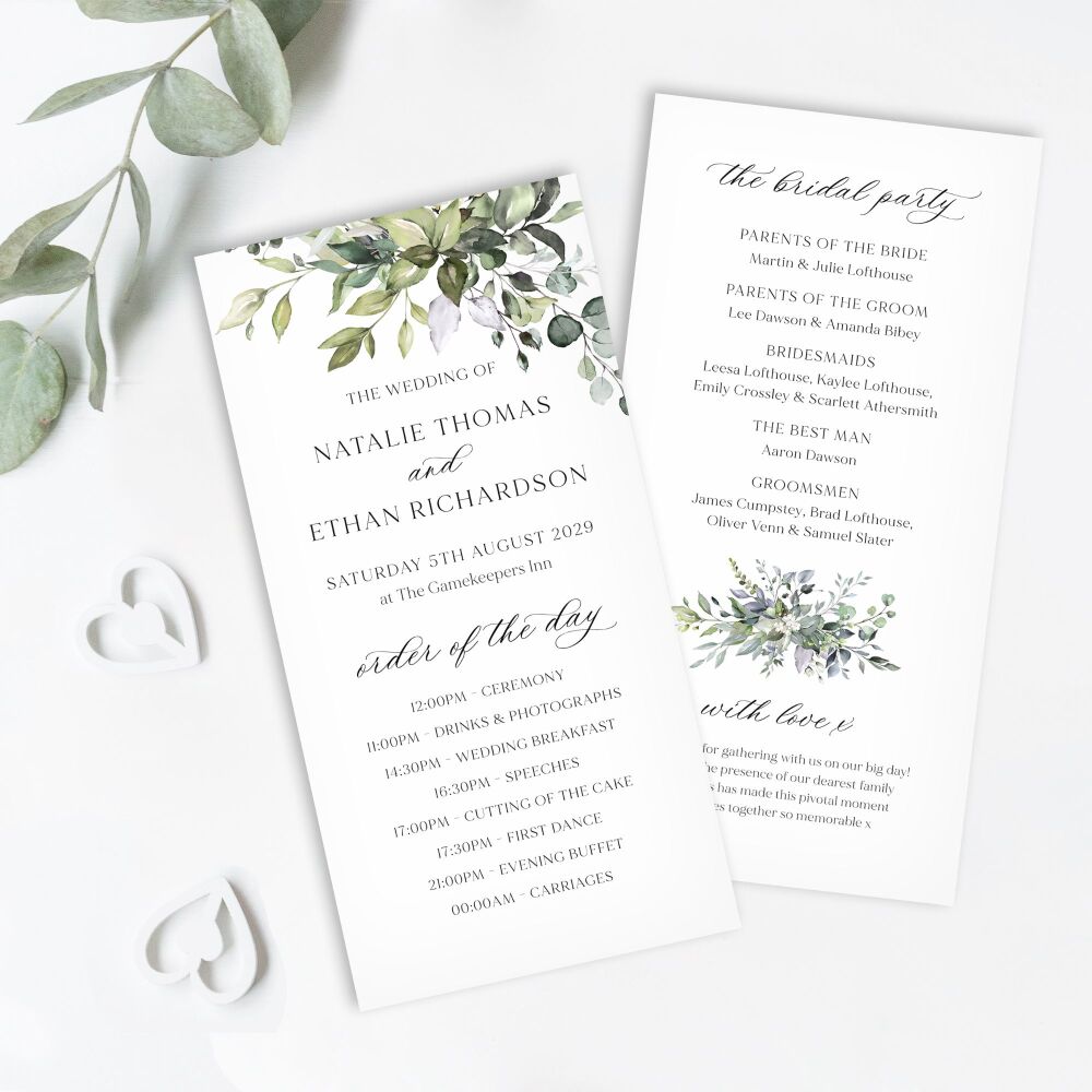 Eucalyptus Bouquet Order of Service Card