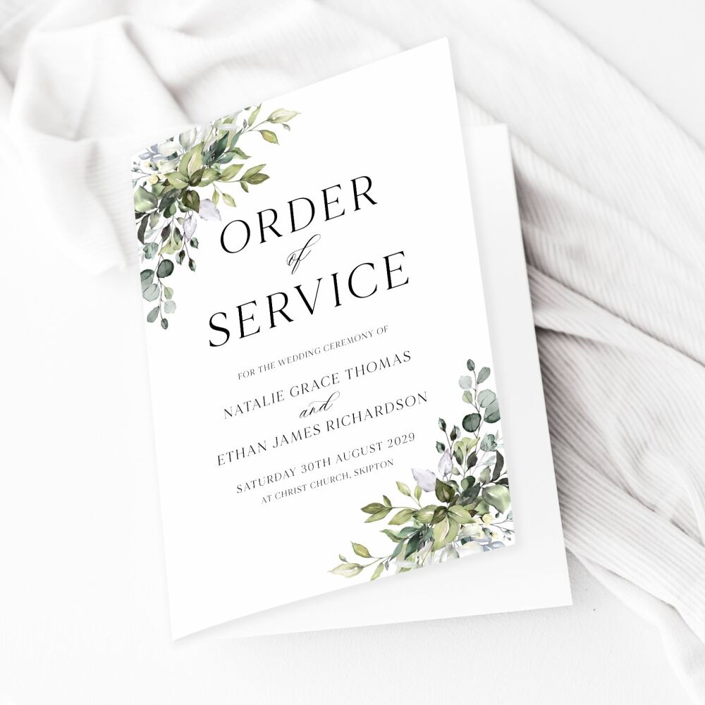 Eucalyptus Bouquet Order of Service Booklet